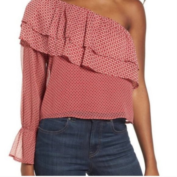 Lucky Brand Red Print One Shoulder Top - Size L - Picture 6 of 9